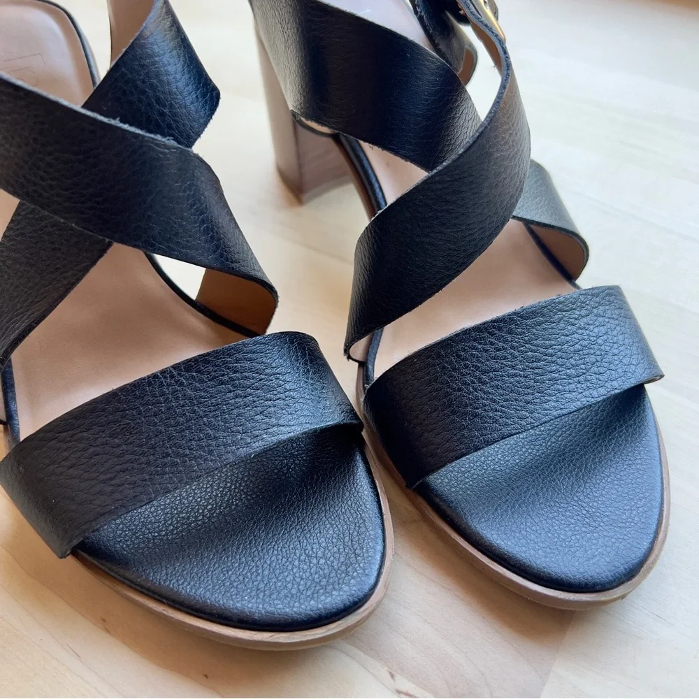 Franco Sarto HELGA Black Leather Silver Hardware Buckle Heel Sandals size 7 - Picture 4 of 11